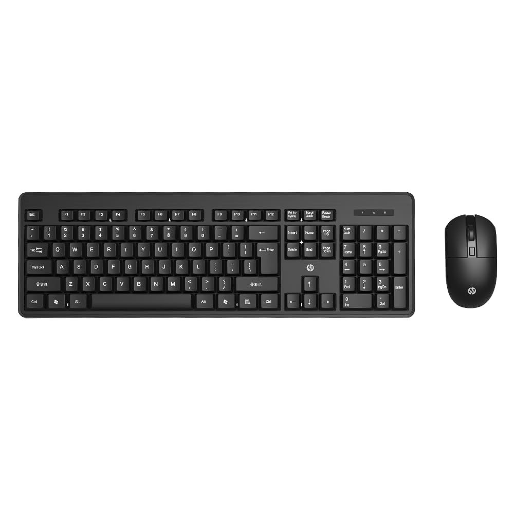 Black HP KM200 wireless desktop keyboard by Seasons with a sleek design and full-sized keys.