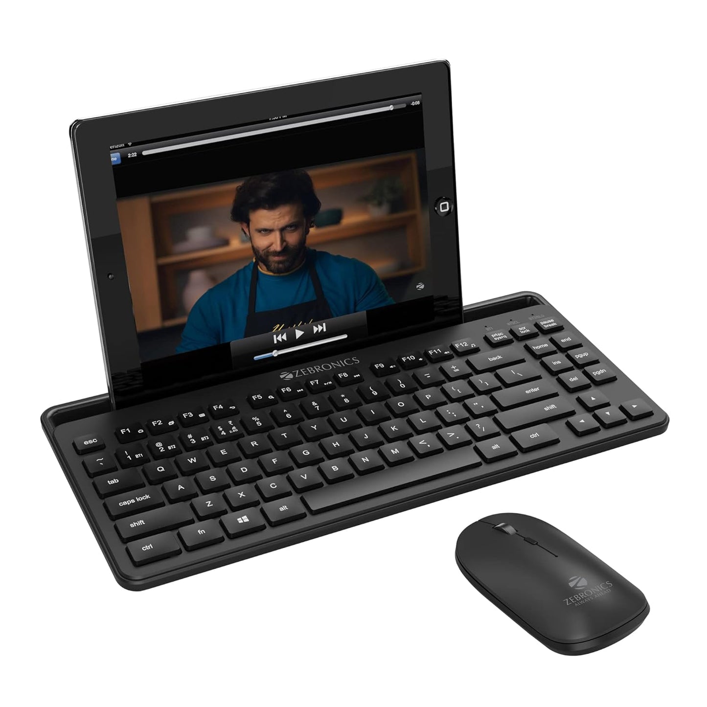 Seasons Zebronics ZEB-COMPANION 110 wireless Bluetooth keyboard and mouse combo in black, featuring multi-device connectivity.
