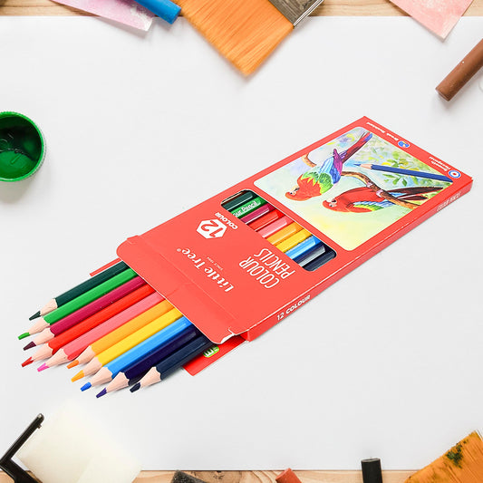 Set of 12 Wukusy wooden colored pencils for art drawing, arranged in a box showing vibrant colors and smooth wooden barrels.