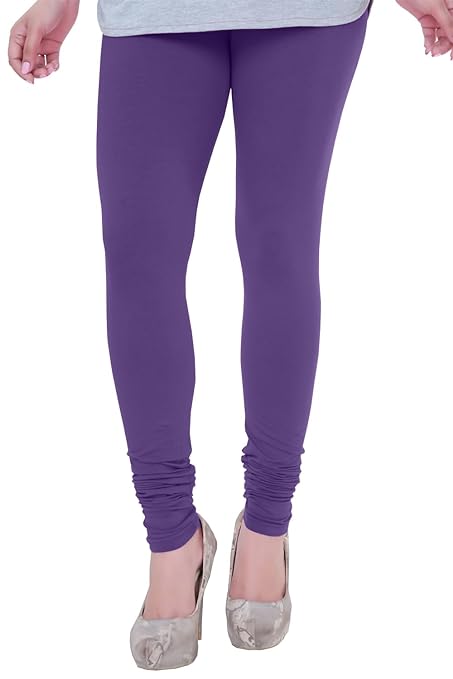 Purple plus size ultra soft cotton lycra churidar leggings from FIZZI SHOP, showing the comfortable, stretchy fit and smooth fabric.