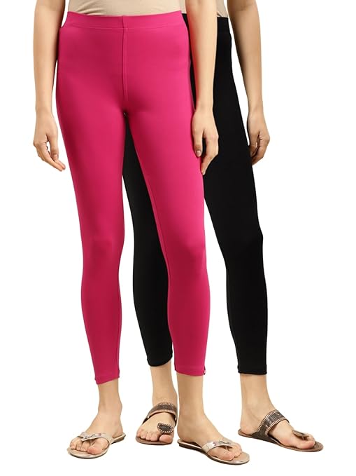 FIZZI SHOP women's cotton ankle-length leggings, pair 2, shown in black with a comfortable fit and smooth fabric.