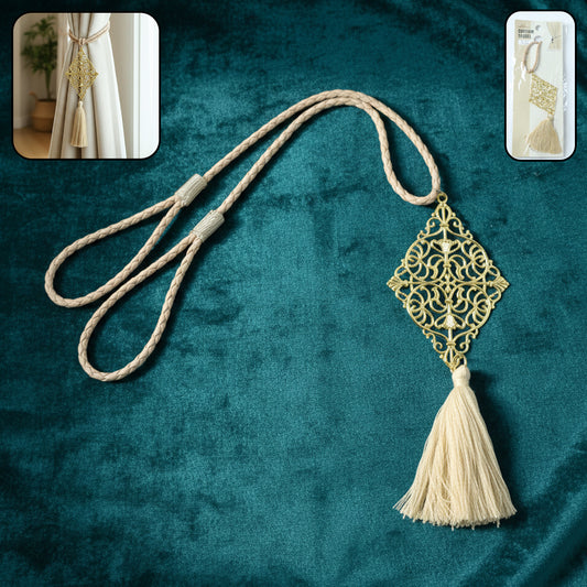 Decorative curtain tieback tassel by Wukusy with intricate fringe and elegant design for holding back curtains.