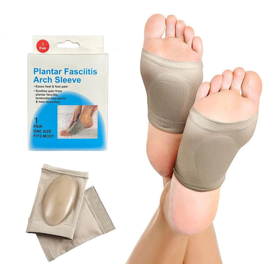 Wukusy foot arch support sleeve for men and women, medial arch cushion for flat feet, plantar fasciitis, and foot pain relief.