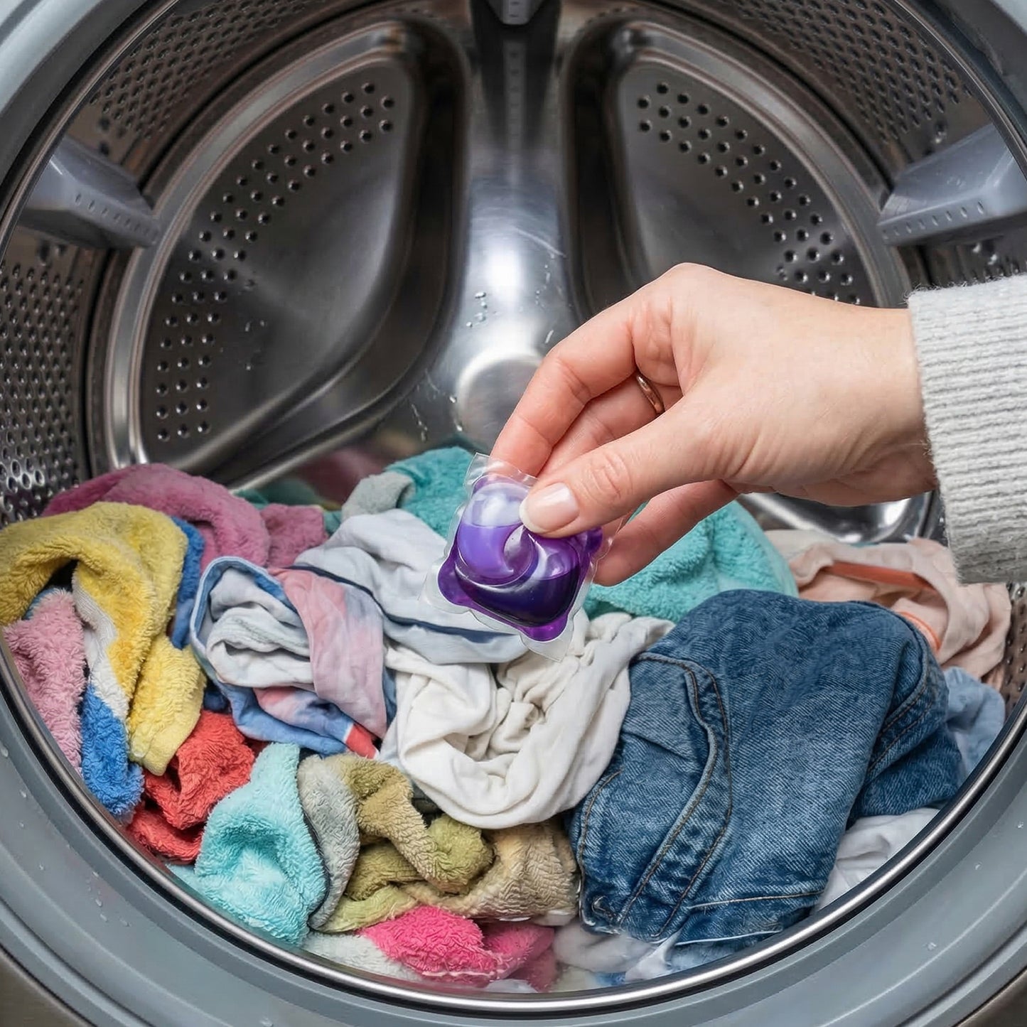 Wukusy laundry detergent pods in a 25-piece pack, showing colorful pods with a clear detergent gel inside.