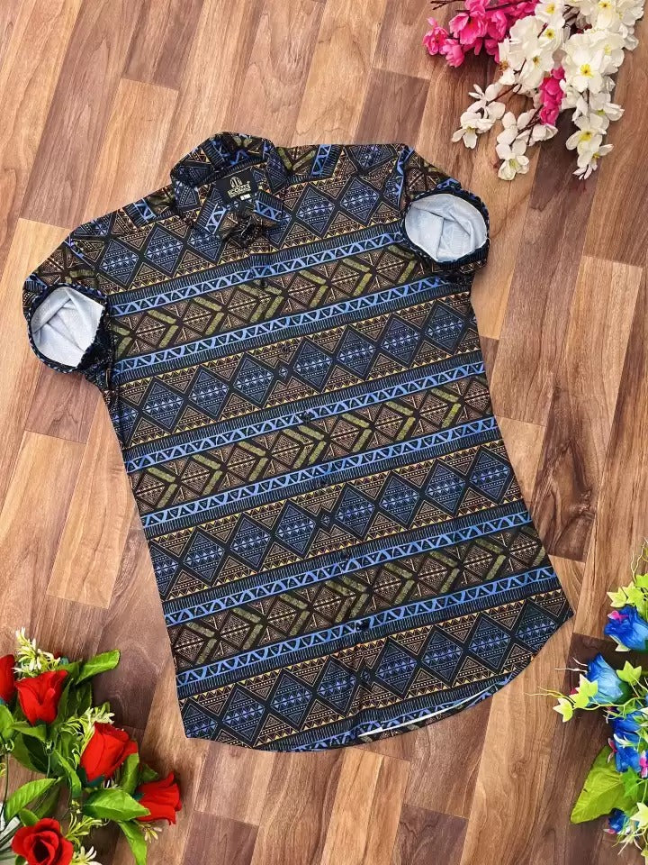 Men's regular fit printed spread collar casual shirt from Drpshippr, featuring a stylish design and comfortable fit.