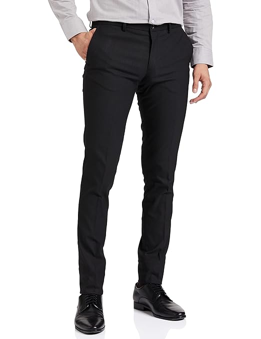 Men's dark charcoal stretchable formal pants by Seasons, shown with a tailored fit and classic design.