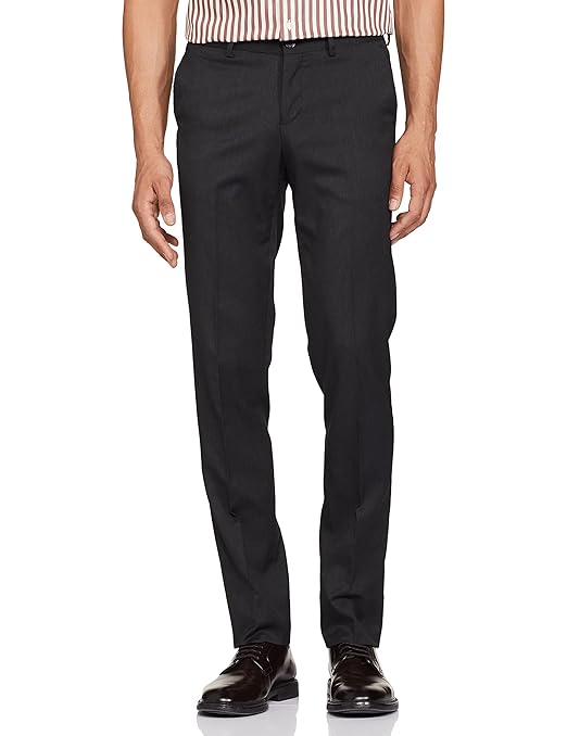 Men's stretchable formal graphite grey pants by Seasons, showcasing a tailored fit and smooth fabric for professional style.