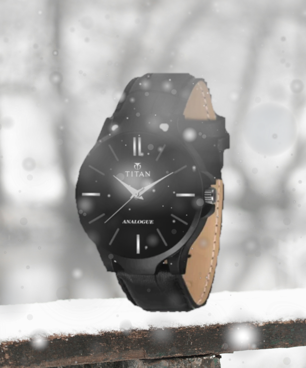 Men's analog leather watch from Drpshippr's men's collection with a black leather strap and round dial, stylish and classic timepiece.