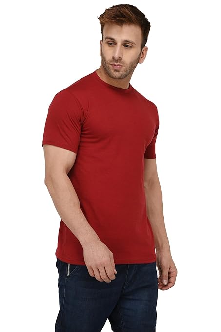 Maroon plain cotton T-shirt for men from Seasons, showcasing a simple, comfortable fit and classic design.