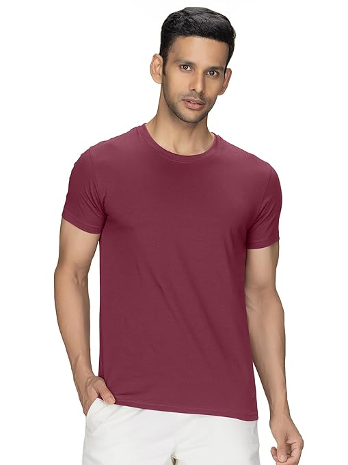 Maroon men's regular fit T-shirt by Seasons, showcasing a comfortable casual T-shirt with short sleeves and round neckline.