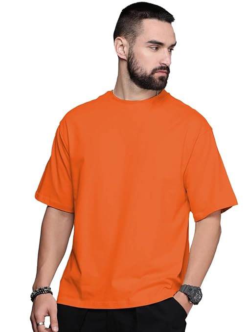 Men's oversized orange T-shirt by Seasons, featuring a relaxed fit and bold color, displayed on a plain background.