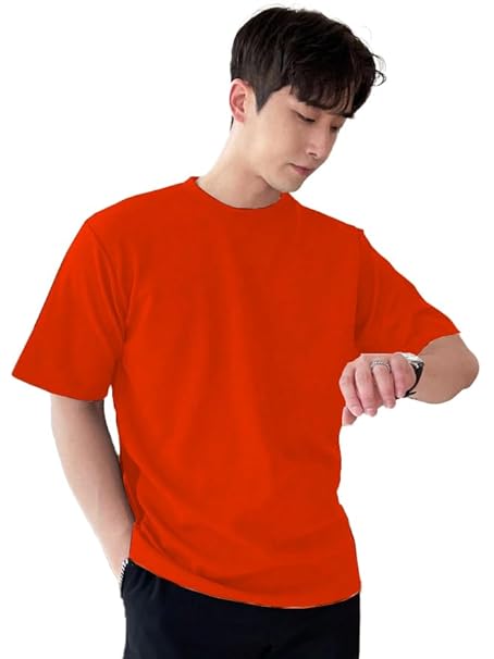Men's orange round neck T-shirt from Seasons, casual fit, soft fabric, and simple design.