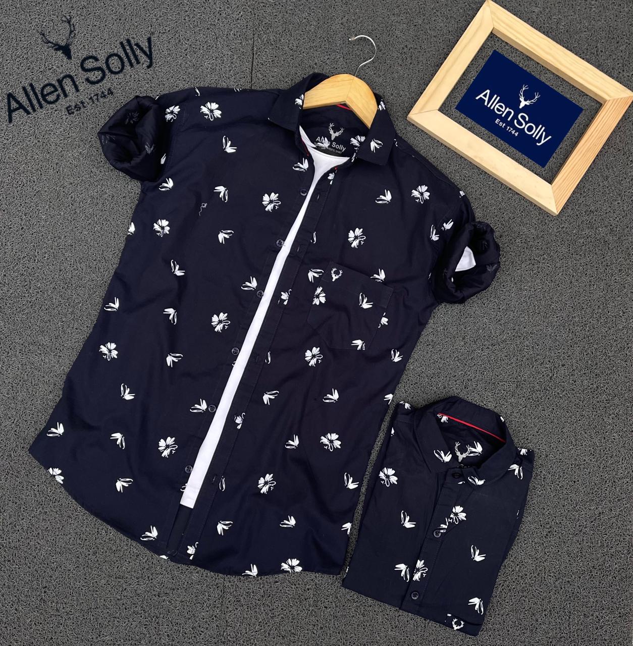 Seasons navy printed full sleeves men's shirt with button-up front and casual fit, showcasing a stylish design.