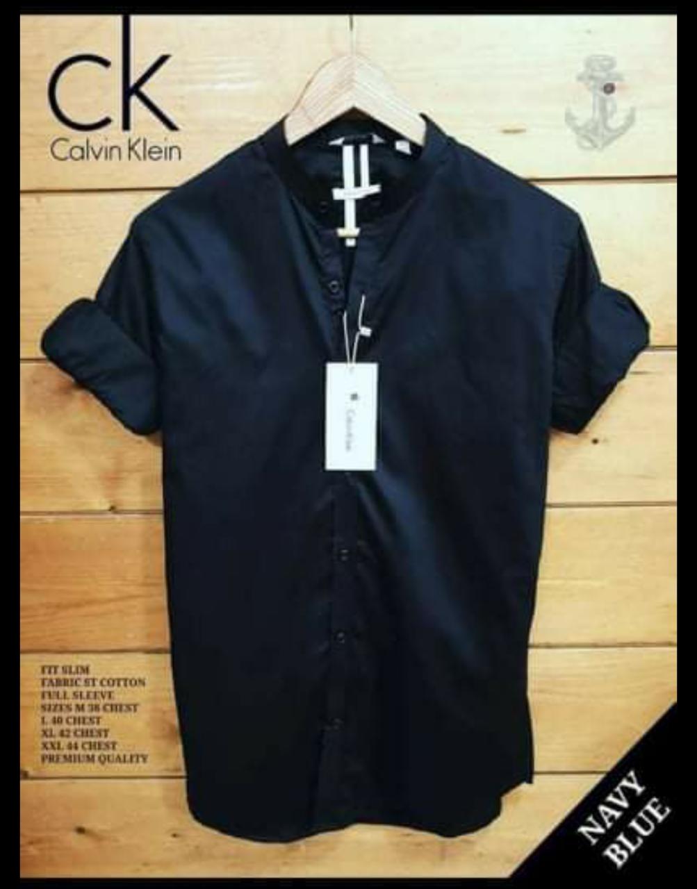 Seasons navy men’s Ben collar shirt, casual button-up with long sleeves, made from comfortable fabric.