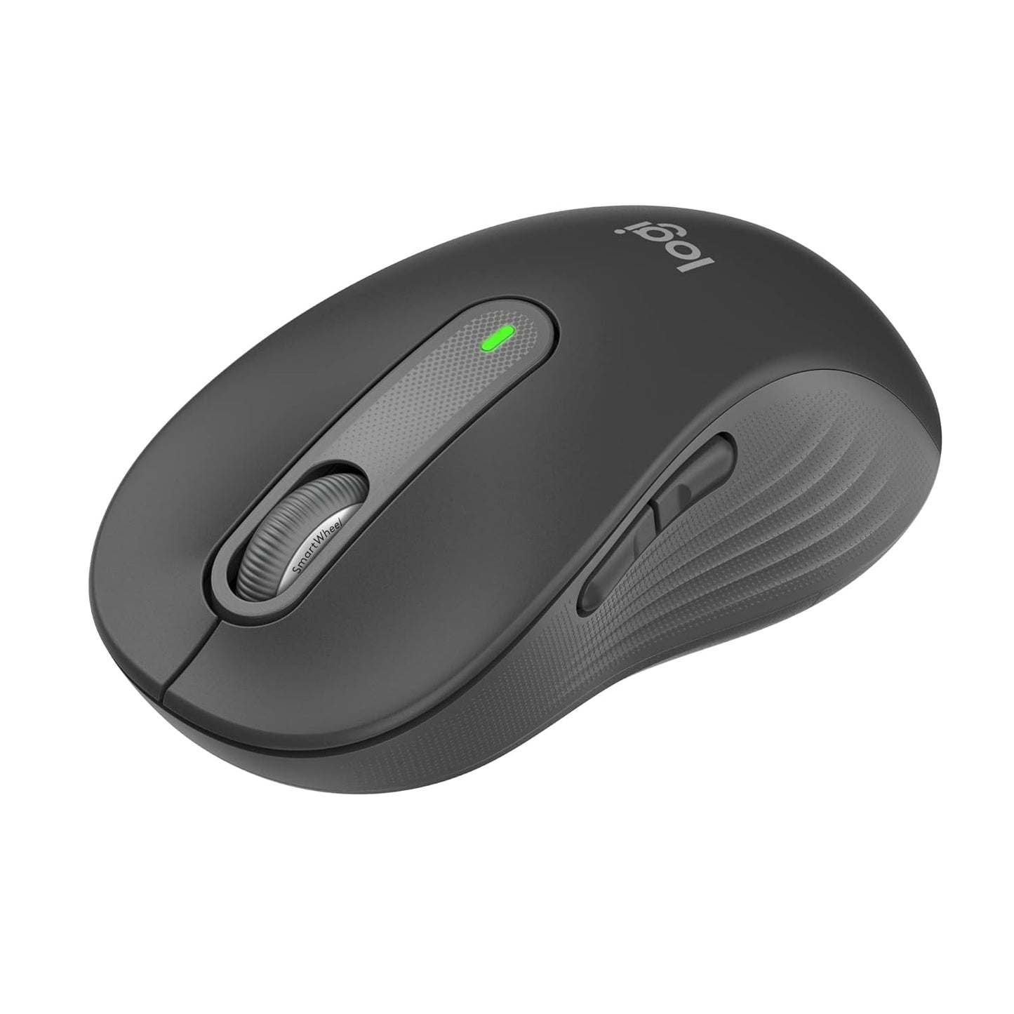 Seasons Logitech M650 Silent large wireless optical mouse in black with 2.4GHz and Bluetooth connectivity, ergonomic design.