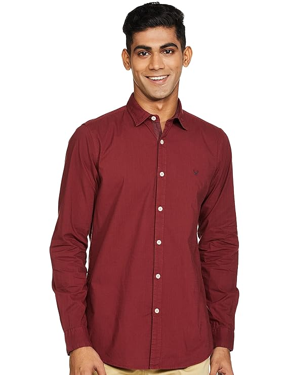 Maroon men's slim fit shirt by Seasons, showcasing a tailored men's shirt with a sleek, modern fit and button-down design.