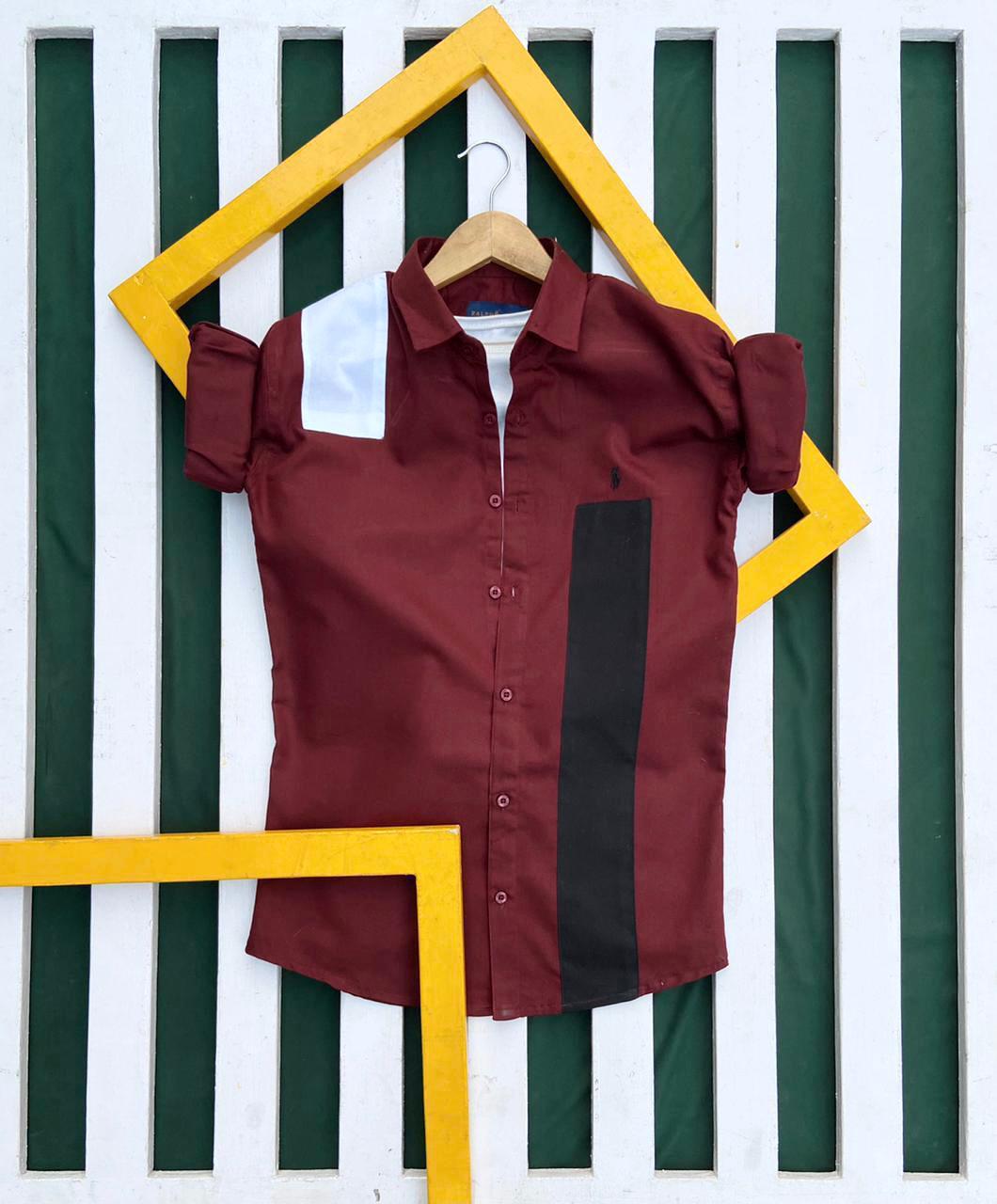 Maroon cotton shirt for men by Seasons, stylish designer shirt with a classic fit and button-down collar.