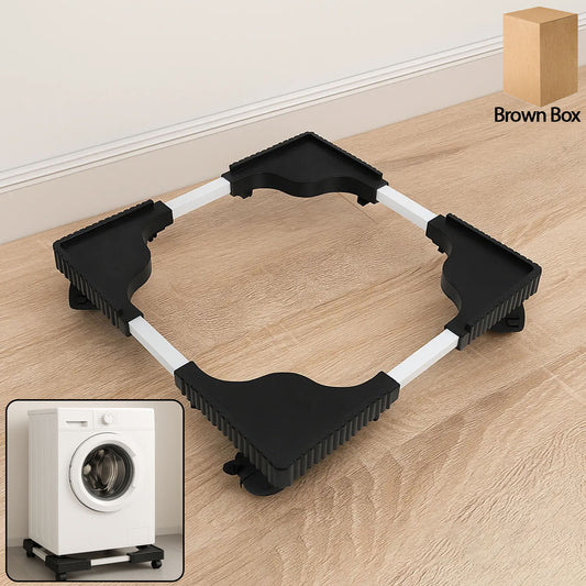 Wukusy adjustable washing machine and refrigerator stand with a 67.67 cm height, sturdy metal construction, and one piece design.
