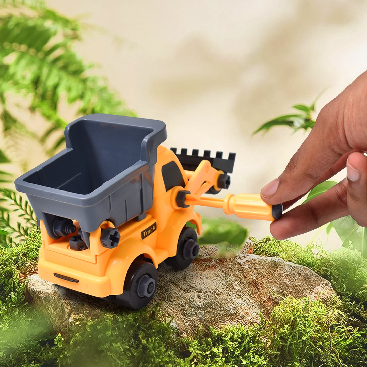 Wukusy engineering vehicle toy set with nuts and assembly parts, kids' DIY car model toy for children to build and play.