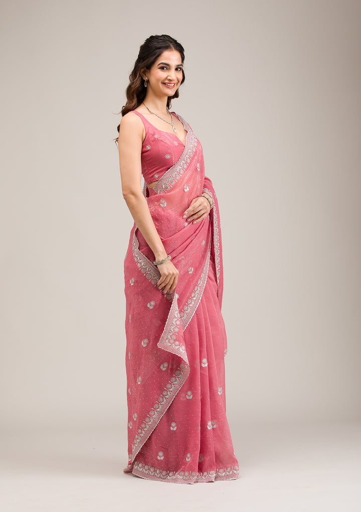 Light blue trendy chiffon saree from Drpshippr's women's collection, featuring elegant draping and delicate fabric details.