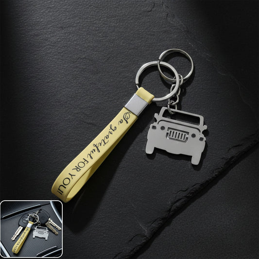 Wukusy stylish dual-keyring metal car keychain set with two sleek keyrings on a metal chain, ideal for car keys.