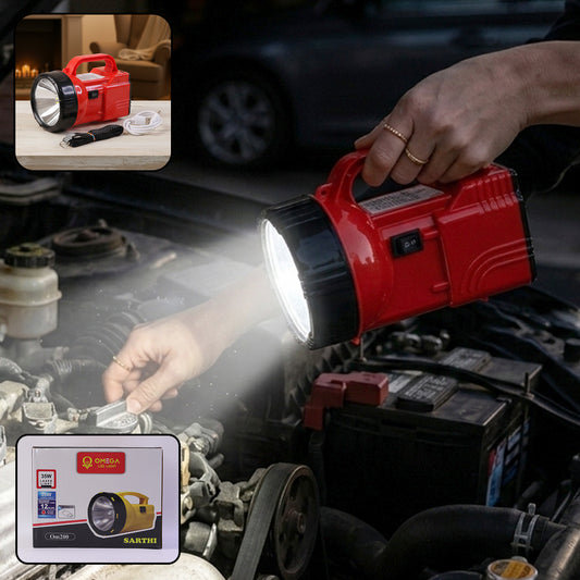 Wukusy Omega 35W high power rechargeable LED emergency laser light, black handheld device with lens and power button.