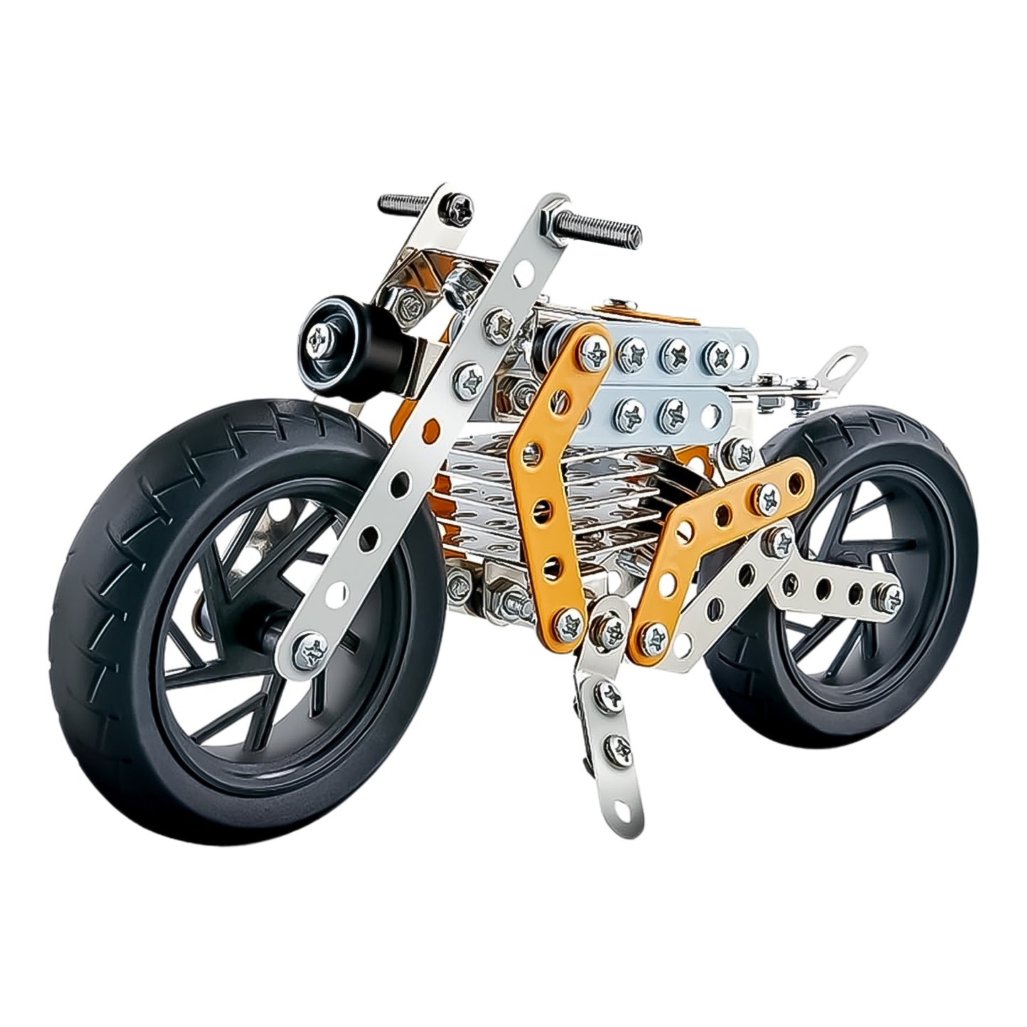 Wukusy metal DIY bike building blocks set for kids with 162 pieces, including bike tools and parts for assembling a toy bike.