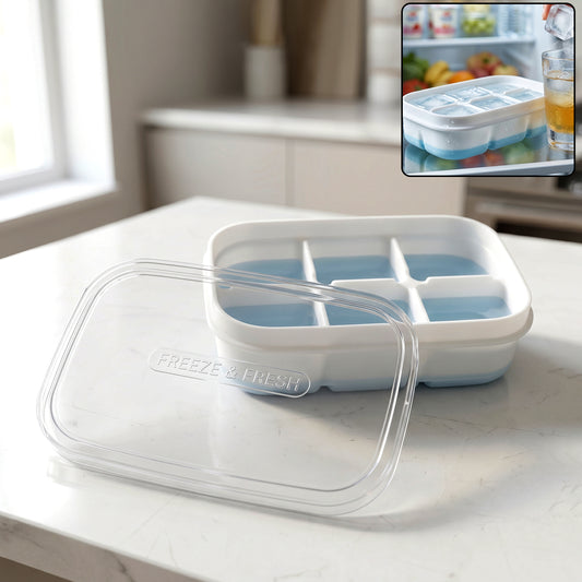 Mini plastic ice tray with six cavities for making compact ice cubes, ideal for freezing fresh ice in a Wukusy brand product.