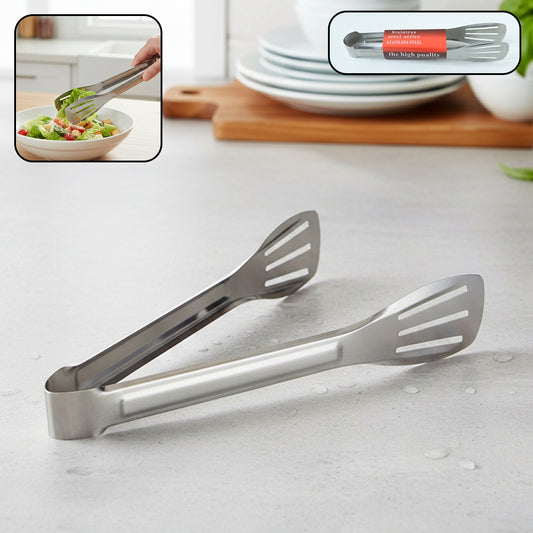 Wukusy stainless steel kitchen serving tongs, 1-piece, with textured grips for easy handling and precise food serving.