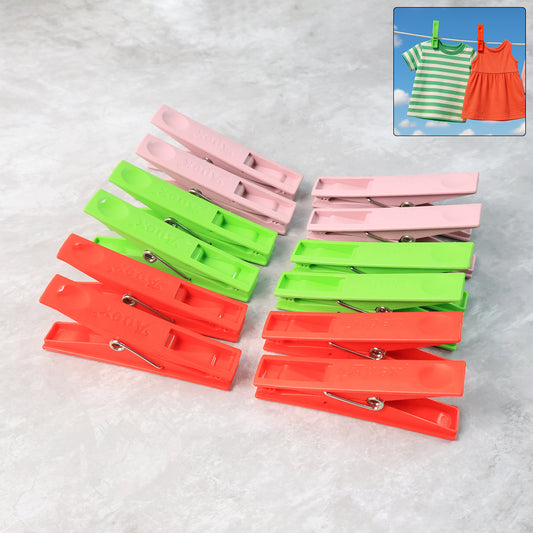 Set of 12 durable Wukusy cloth clips with strong grip plastic laundry pegs and stainless steel springs for home improvement.
