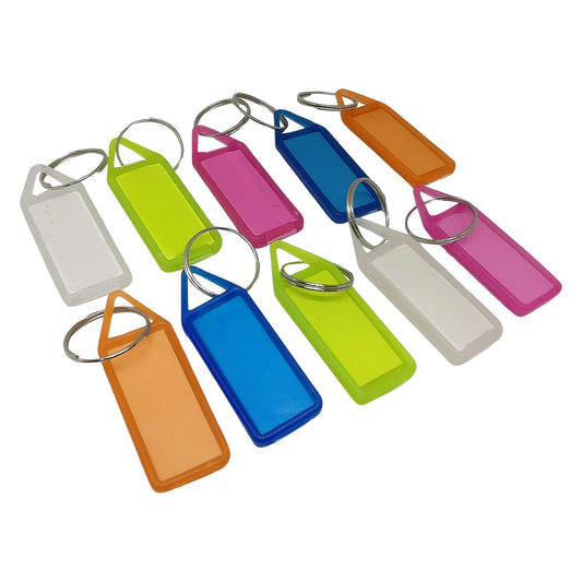 Wukusy 10-piece office keychain tag set with decorative labels for keys and accessories, featuring colorful and stylish designs.