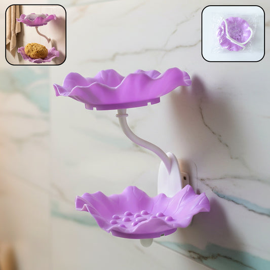 Wall-mounted plastic soap dish holder with two layers by Wukusy, featuring a sleek design and durable construction.