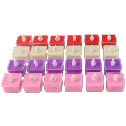 Set of 24 multi-color LED tealight candles by Wukusy, decorative home decor candles with vibrant color illumination.