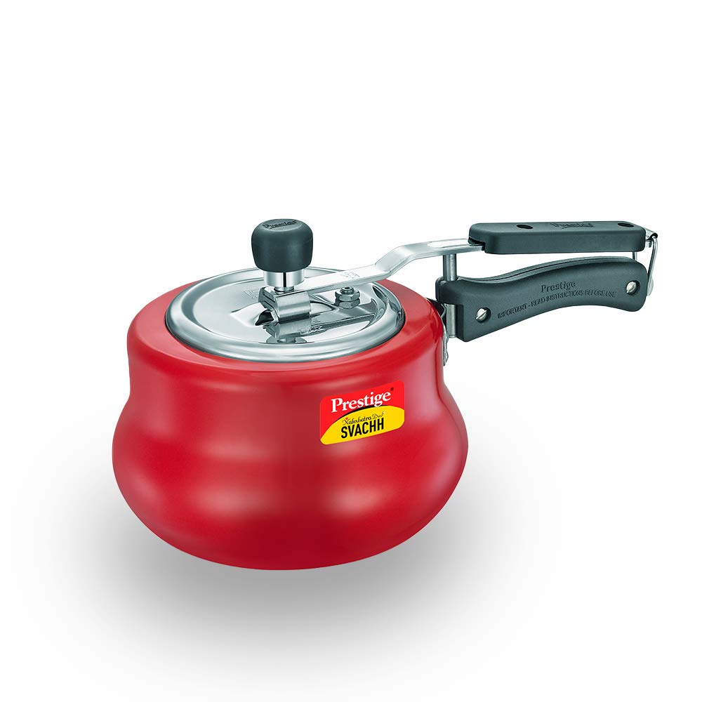 Seasons Prestige Nakshatra Duo Plus Svachh 3L aluminium pressure cooker with induction bottom, handle, and lid, ready for cooking.