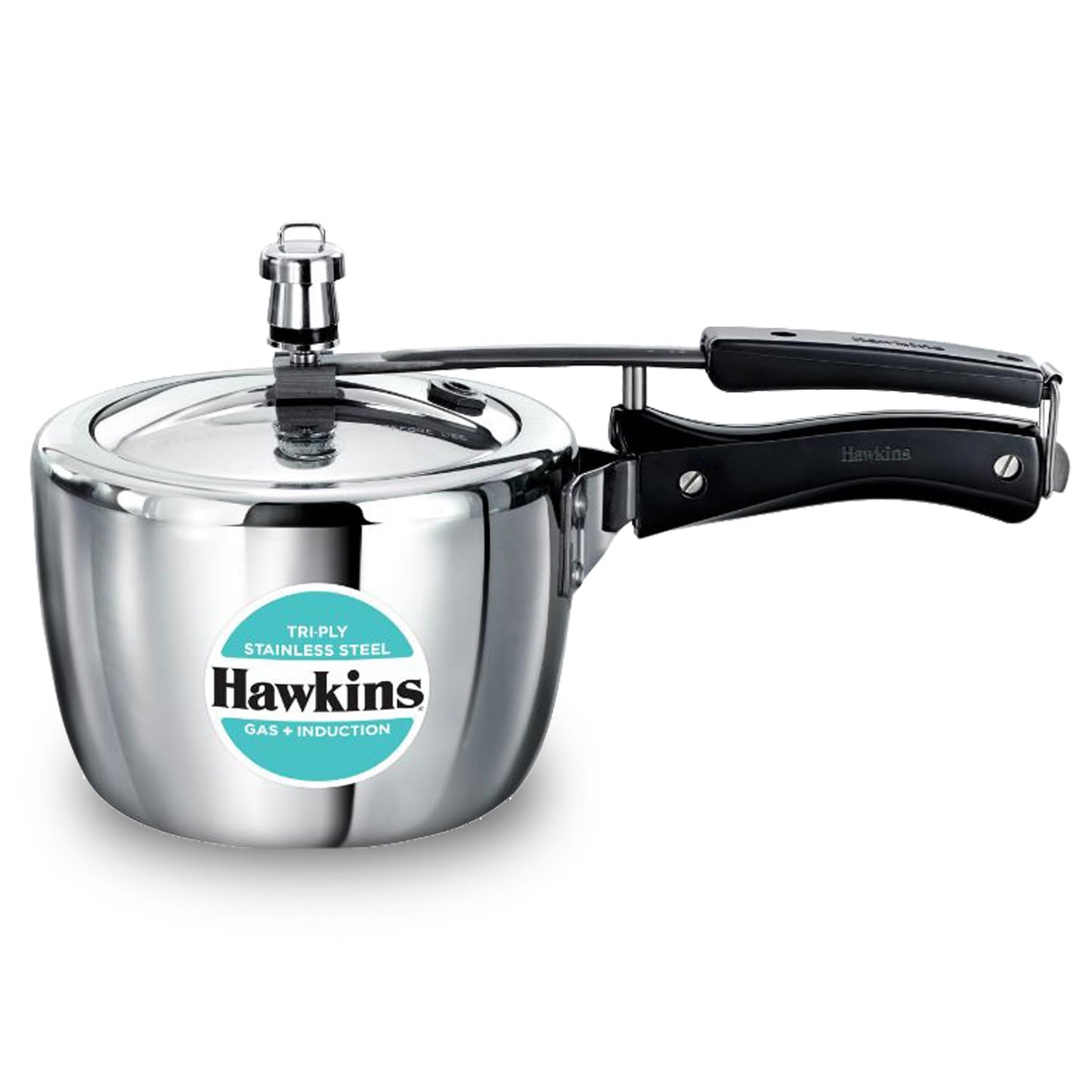 Seasons Hawkins Triply stainless steel 2.5L pressure cooker with induction bottom, featuring a secure lid and durable design.