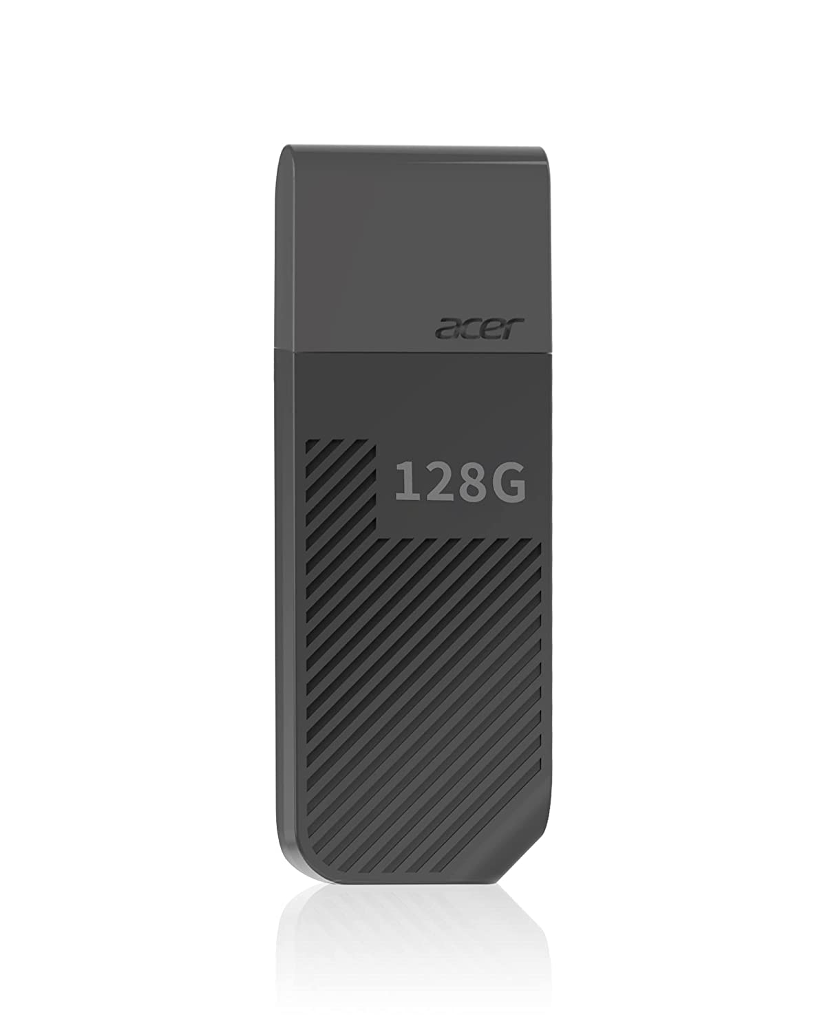 Black Acer UP200 128GB pen drive with USB connector, designed for portable data storage and quick file transfer.
