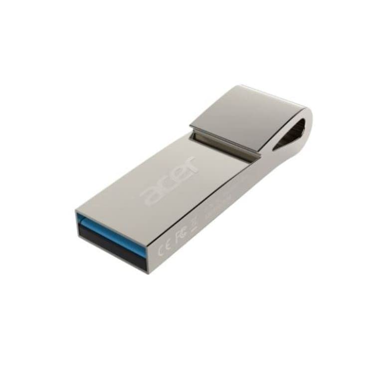 Silver Acer UF200 64GB pen drive with USB connector, shown on a plain background, designed for portable data storage.