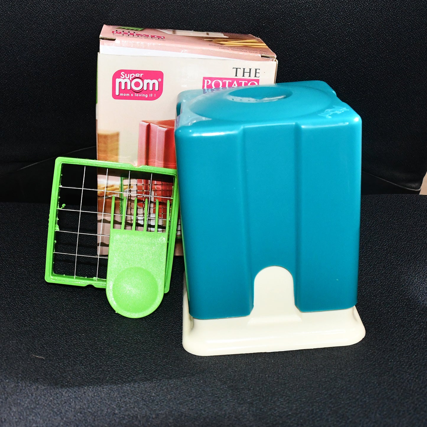 Wukusy Supermom Potato Chipper Cutter for home kitchen use, showing stainless steel blades and hand-operated design.