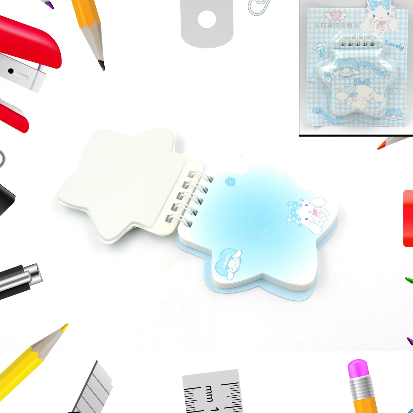 Wukusy cartoon mini pocket diary with colorful printed pages, featuring playful shapes perfect for travel or personal note-taking.