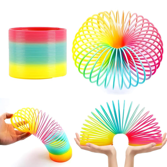 Wukusy Rainbow Spring toy, colorful plastic Slinky for kids and adults, compact, portable, and easy to carry.