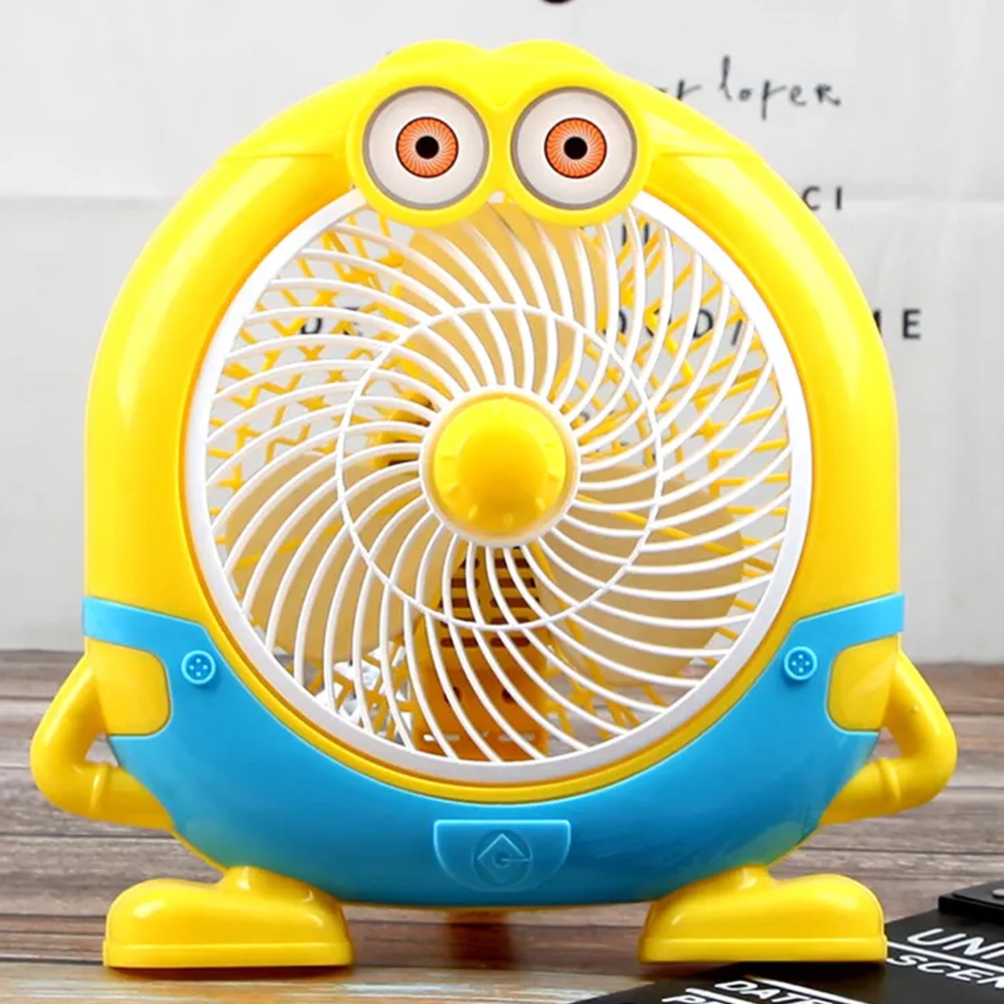 Cute mini cartoon USB desk fan by Wukusy with colorful plastic design, suitable for children, battery not included.