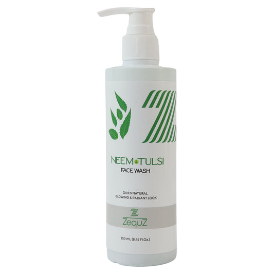Wukusy Zequz Neem Tulsi Face Wash bottle, 250ml, for natural skincare, featuring neem and tulsi ingredients for healthy skin.