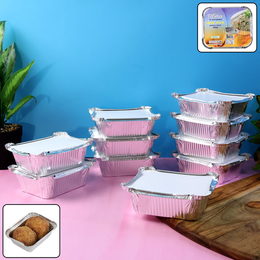Set of 10 Wukusy Freshee aluminium food containers with lids, 450 ml capacity, ideal for storing and organizing kitchen essentials.