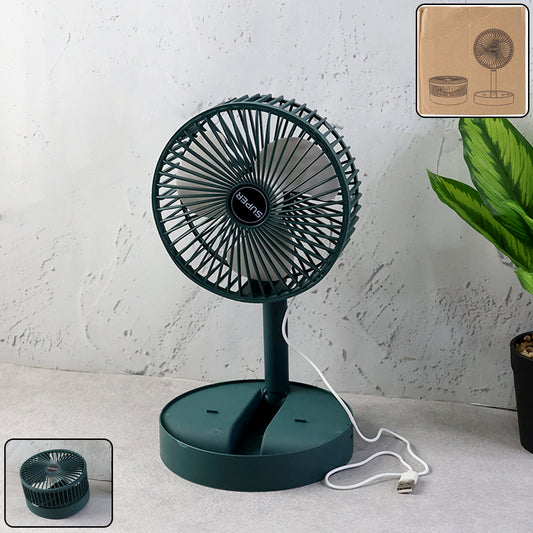 Wukusy foldable mini desk fan with adjustable height and angle, compact home improvement fan on a clean surface.