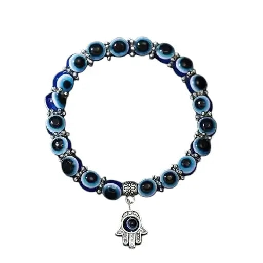 Ekom evil eye adjustable bracelet for women featuring blue and white beads, believed to protect against negative energy.