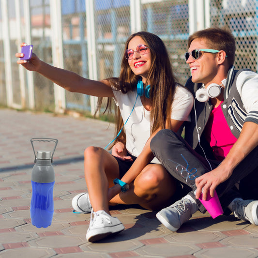 Wukusy plastic sports insulated water bottle with handle, leak-proof, BPA-free, in mixed colors, ideal for kids, school, and sports.