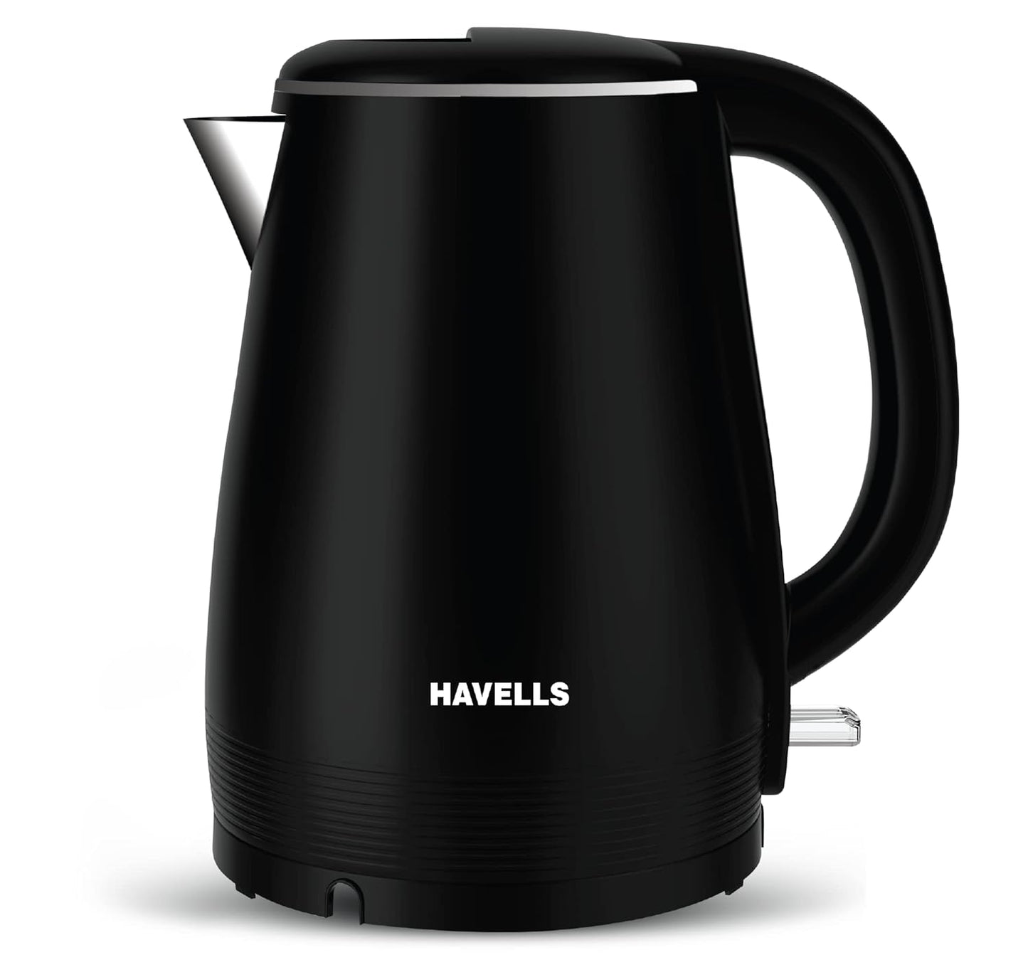 Seasons Havells Altro electric kettle in black, 1.5-liter capacity, with a sleek design and corded handle for boiling water.