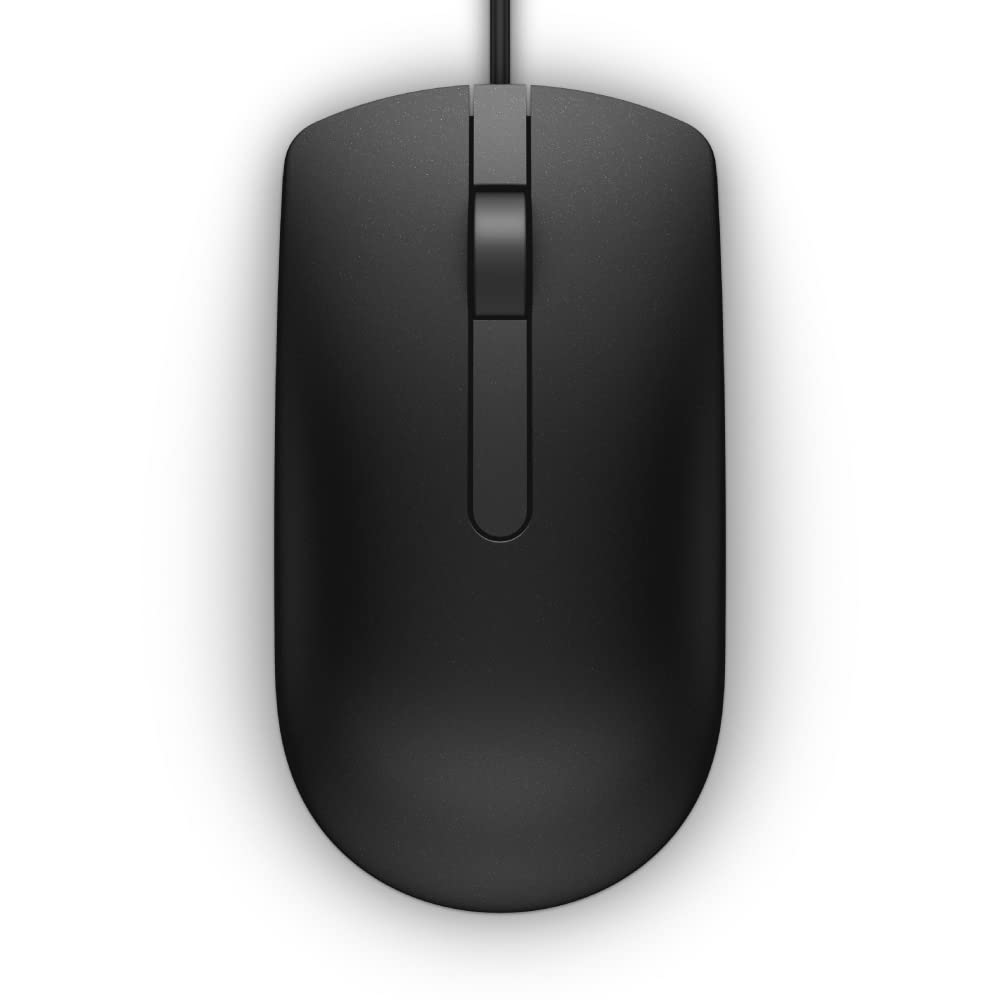 Seasons Dell MS 116-BK wired optical mouse in black with USB connection, ergonomic design for comfortable use.
