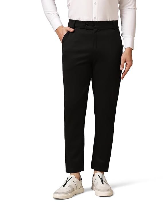 Men's black casual cotton pants from Seasons, regular fit with a classic design, shown on a model.