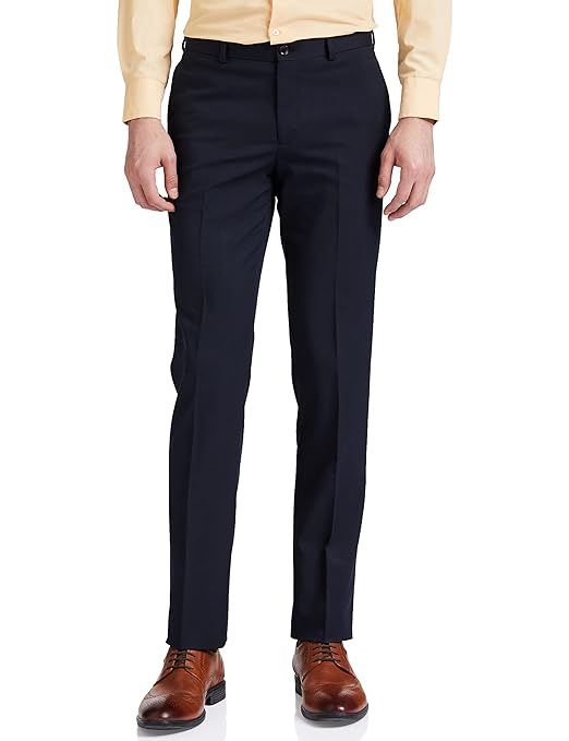 Men's stretchable formal blue pants by Seasons, made of cotton, tailored for a comfortable and stylish fit.